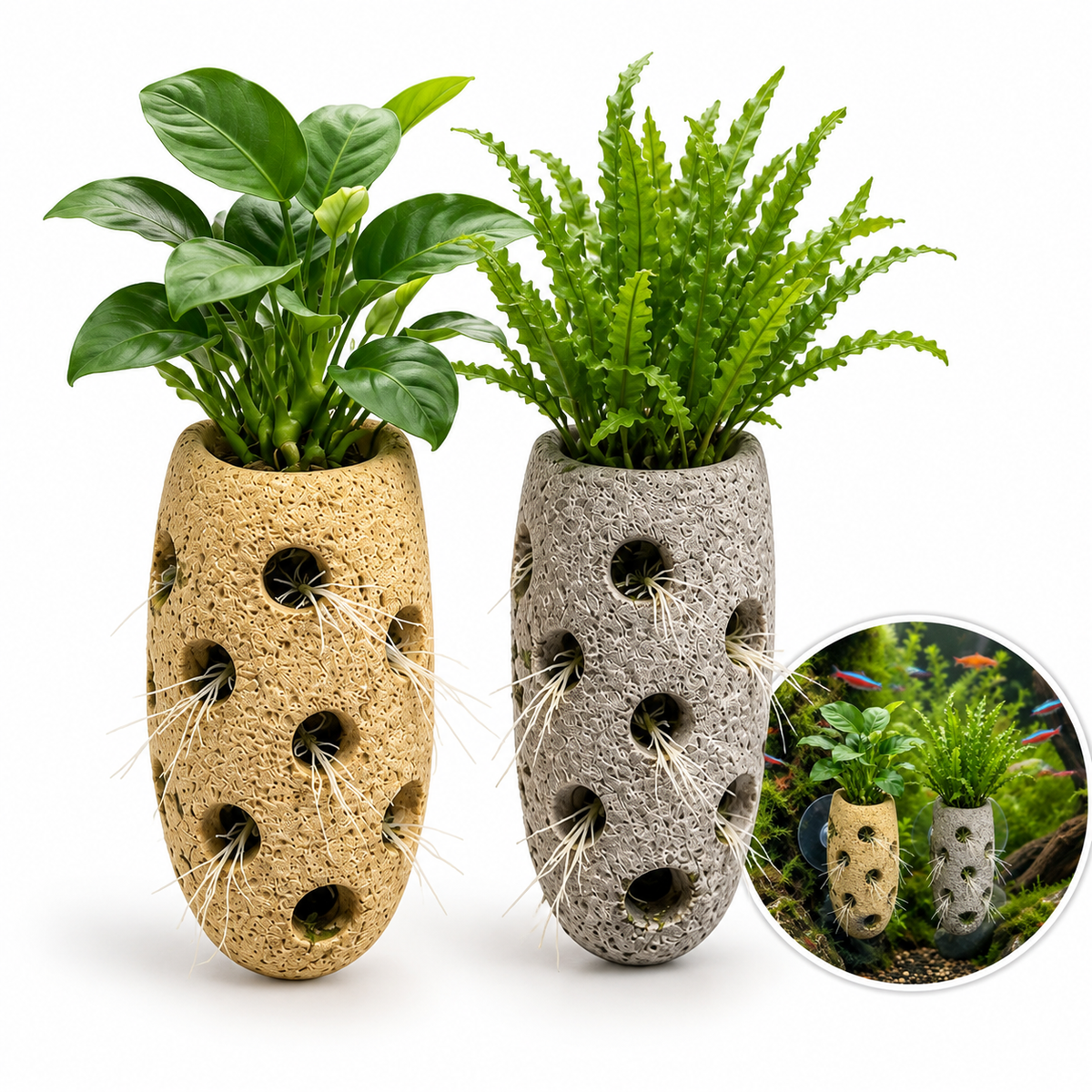 Natural Stone Aquarium Fish Tank Planter