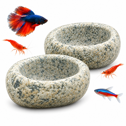 Natural Stone Aquarium Shrimp Feeding Bowl with Cave