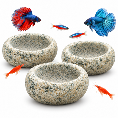 Natural Stone Aquarium Shrimp Feeding Bowl with Cave