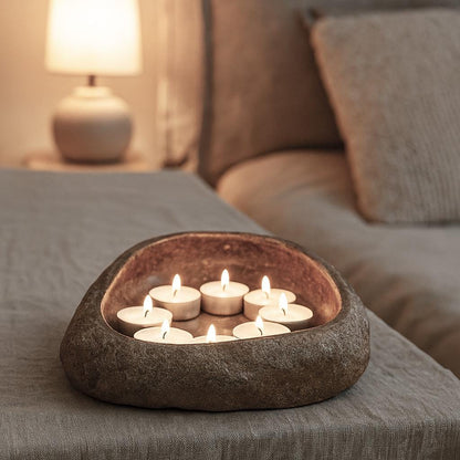 Handmade Stone Candle Holder – natural stone mindful home accent – alternate angle