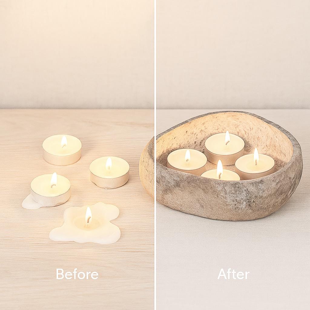 Handmade Stone Candle Holder – natural stone mindful home accent – alternate view