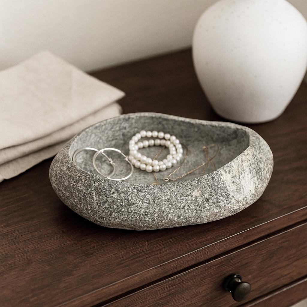 Handmade Stone Catchall Tray – natural stone mindful home accent – product detail