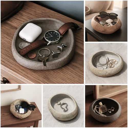 Handmade Stone Catchall Tray – natural stone mindful home accent – primary product view