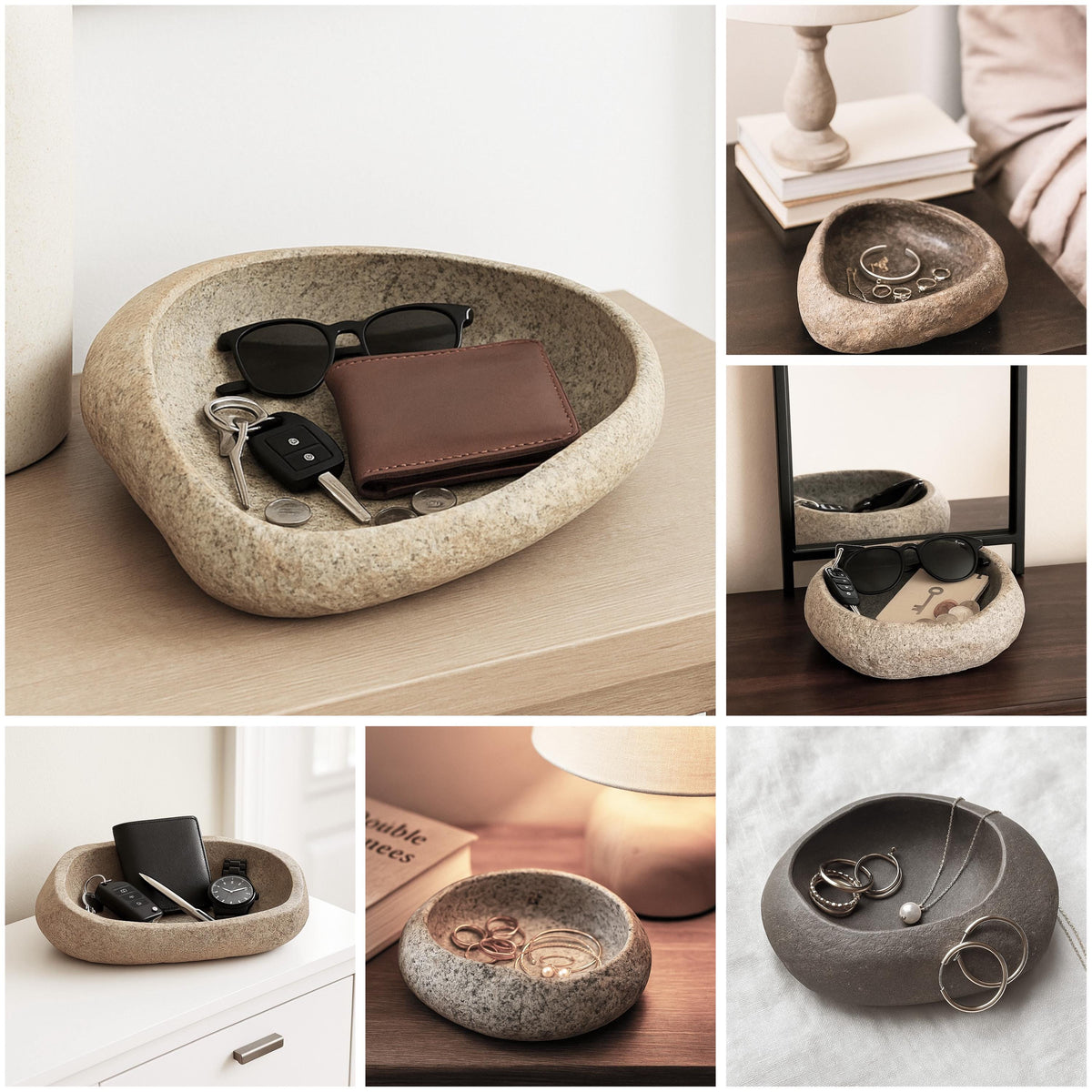 Handmade Stone Catchall Tray – natural stone mindful home accent – alternate angle