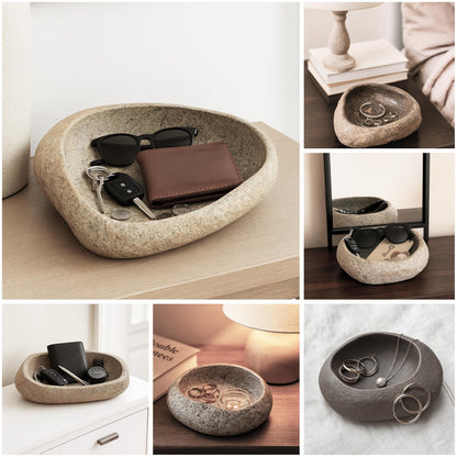 Handmade Stone Catchall Tray – natural stone mindful home accent – alternate angle