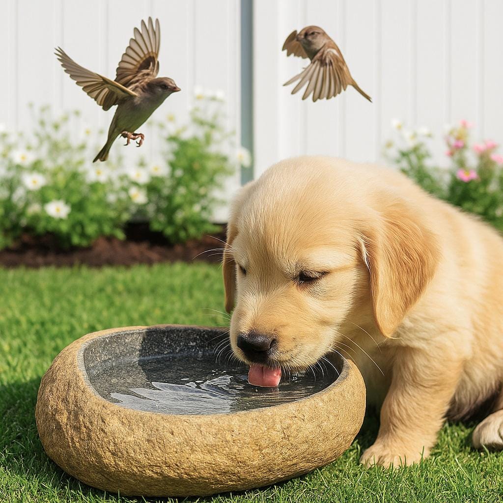 Natural Stone Bird Bath & Pet Water Bowl – natural stone bird and wildlife accessory – alternate view