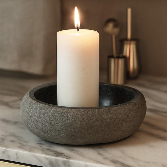 Handmade Stone Candle Holder – natural stone mindful home accent – alternate product view