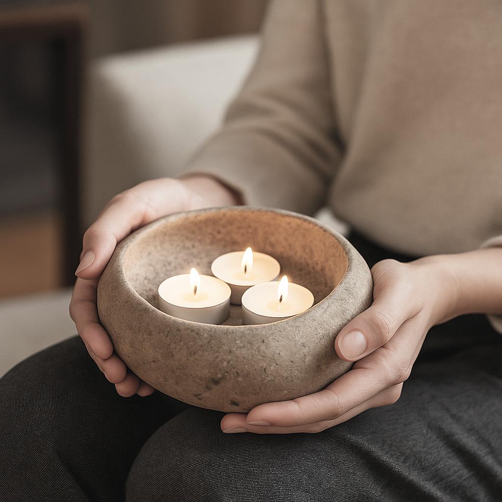 Handmade Stone Candle Holder – natural stone mindful home accent – detail view