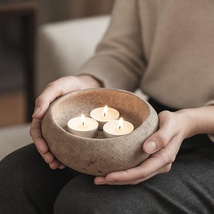 Handmade Stone Candle Holder – natural stone mindful home accent – detail view