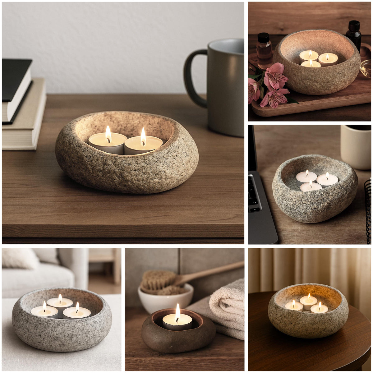 Handmade Stone Candle Holder – natural stone mindful home accent – product detail