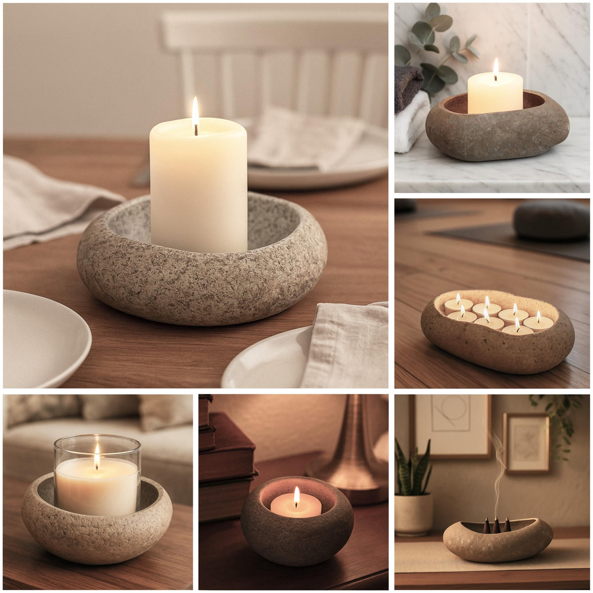 Handmade Stone Candle Holder – natural stone mindful home accent – primary product view