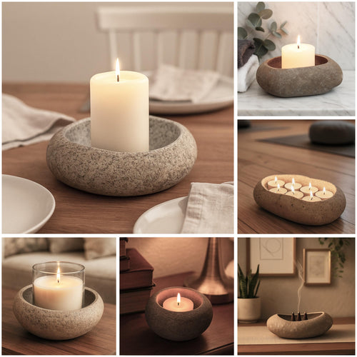 Handmade Stone Candle Holder – natural stone mindful home accent – primary product view