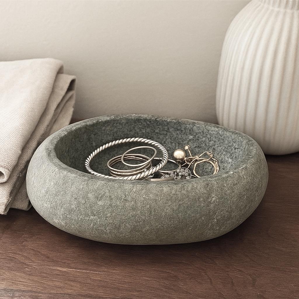 Handmade Stone Catchall Tray – natural stone mindful home accent – product detail