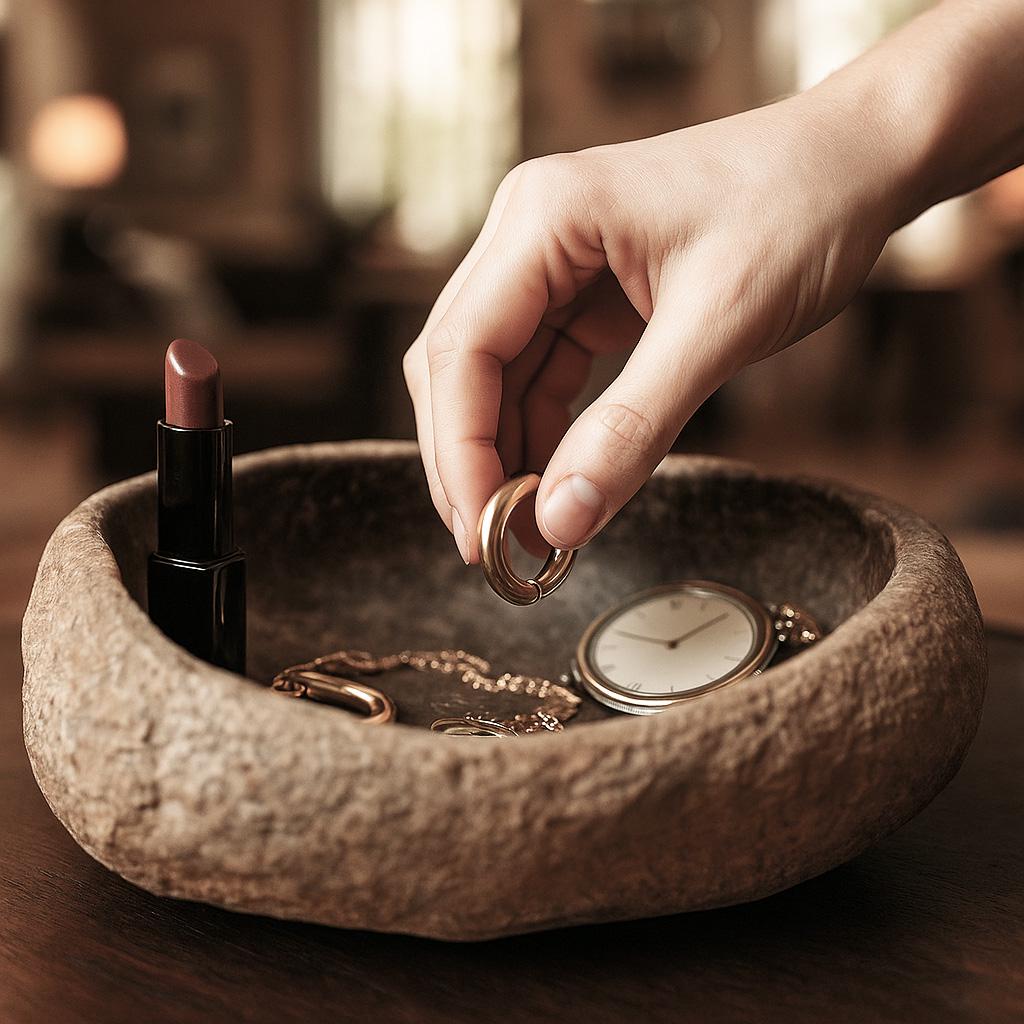 Handmade Stone Catchall Tray – natural stone mindful home accent – alternate view