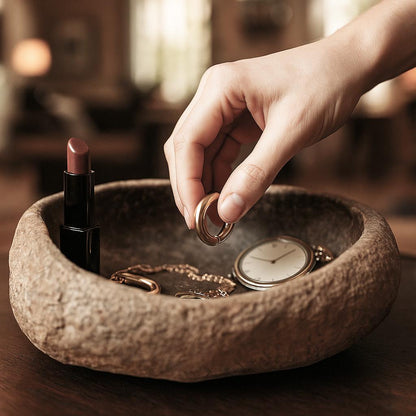 Handmade Stone Catchall Tray – natural stone mindful home accent – alternate view