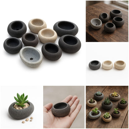 Handmade River Stone Mini Planter – natural stone planter or floral display – product detail