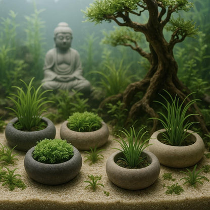 Handmade Mini Stone Aquarium Plant Holder – natural stone aquarium accessory – alternate angle