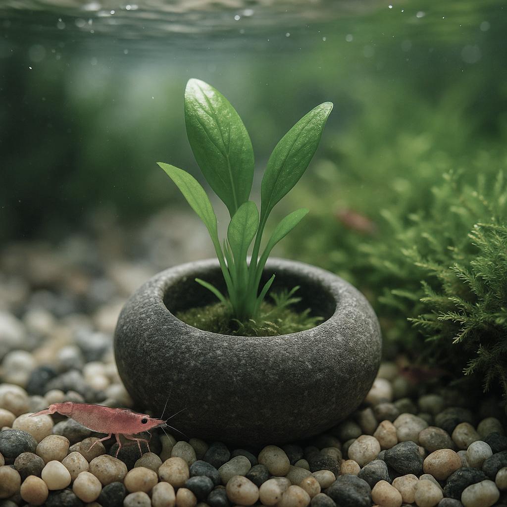 Handmade Mini Stone Aquarium Plant Holder – natural stone aquarium accessory – alternate view