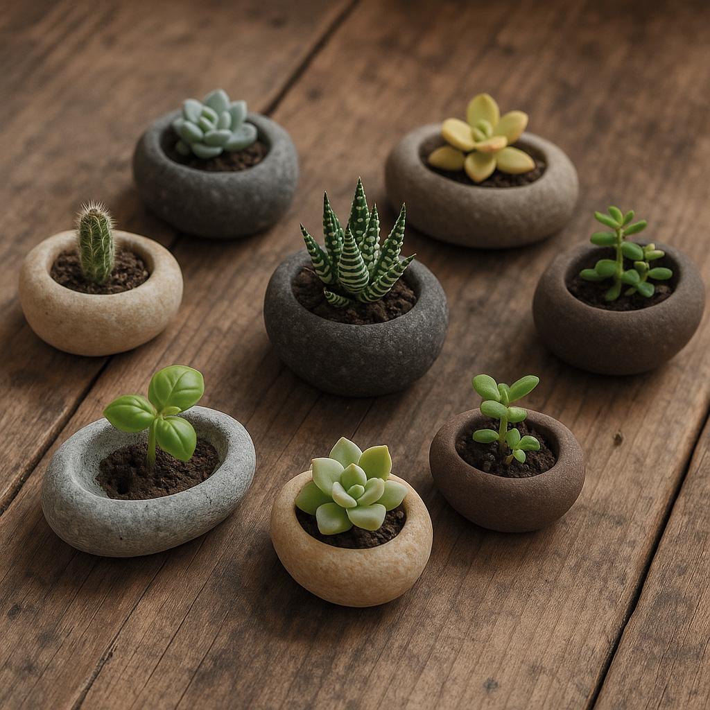 Handmade River Stone Mini Planter – natural stone planter or floral display – primary product view