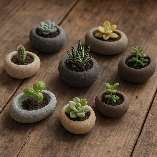 Handmade River Stone Mini Planter – natural stone planter or floral display – primary product view