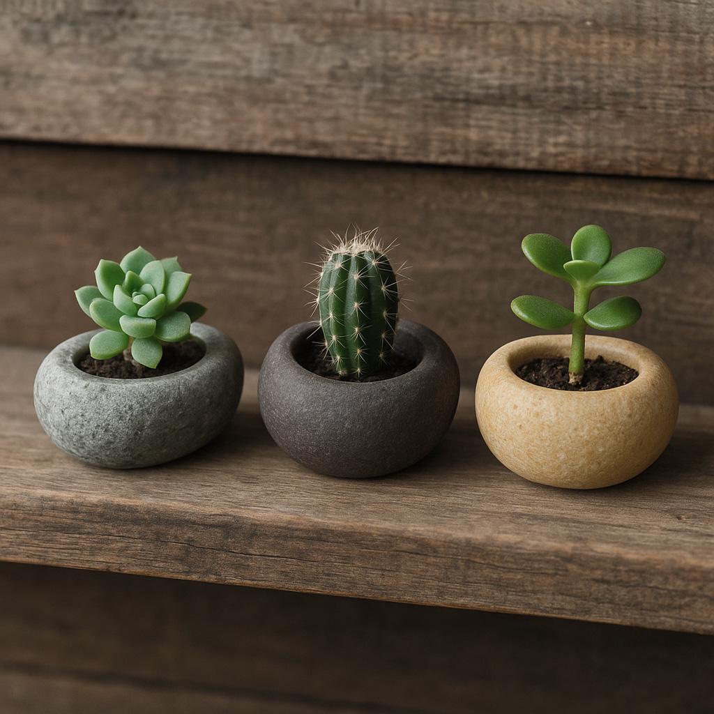 Handmade River Stone Mini Planter – natural stone planter or floral display – alternate angle