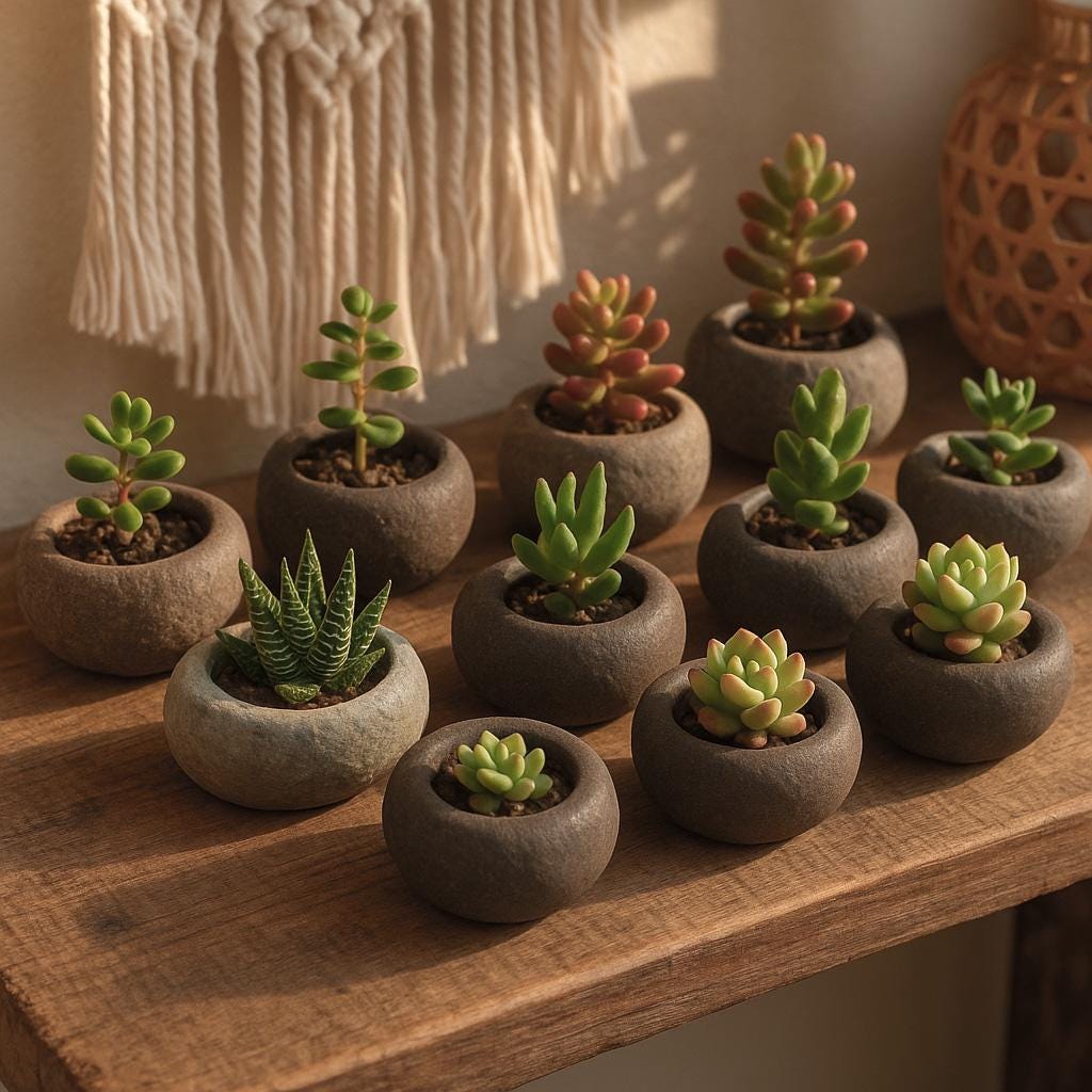 Handmade River Stone Mini Planter – natural stone planter or floral display – product detail