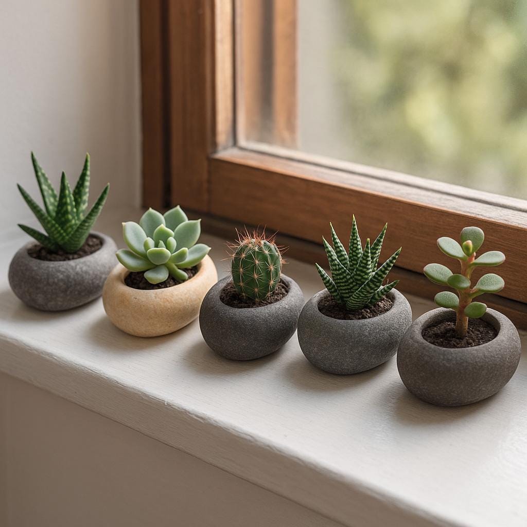 Handmade River Stone Mini Planter – natural stone planter or floral display – detail view