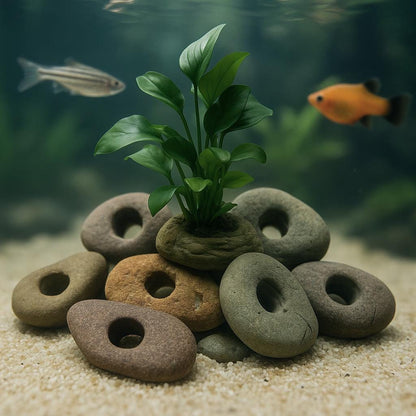 Aquarium Plant Holder Rock – natural stone aquarium accessory – detail view