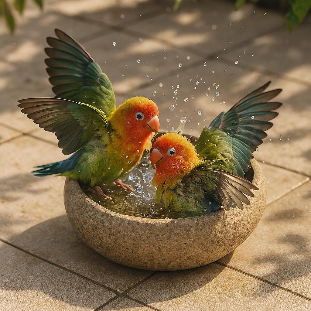 Natural Stone Parrot Bath Bowl – natural stone bird and wildlife accessory – detail view