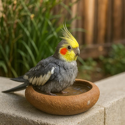 Natural Stone Parrot Bath Bowl – natural stone bird and wildlife accessory – alternate view