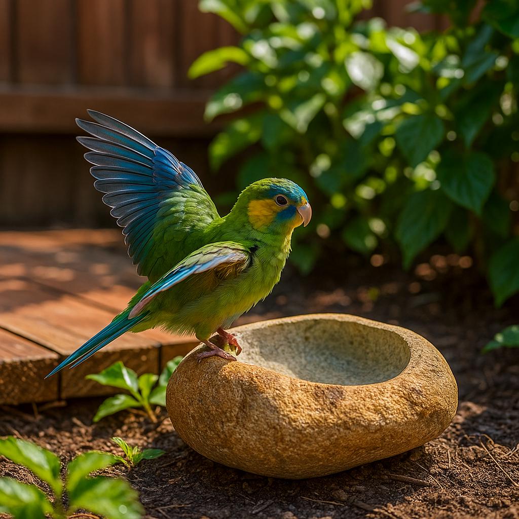 Natural Stone Parrot Bath Bowl – natural stone bird and wildlife accessory – product detail