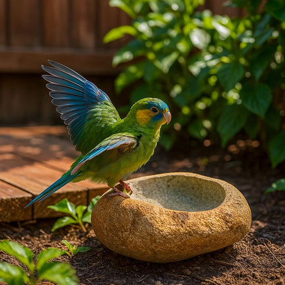 Natural Stone Parrot Bath Bowl – natural stone bird and wildlife accessory – product detail