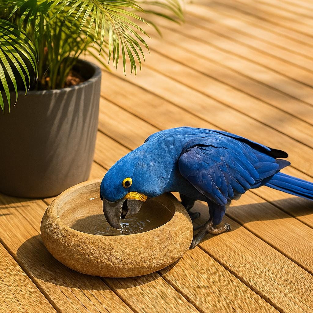 Natural Stone Parrot Bath Bowl – natural stone bird and wildlife accessory – alternate view