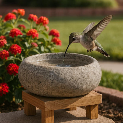 Natural Stone Hummingbird Bath & Feeder Bowl – natural stone bird and wildlife accessory – alternate angle