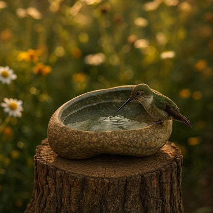 Natural Stone Hummingbird Bath & Feeder Bowl – natural stone bird and wildlife accessory – alternate angle