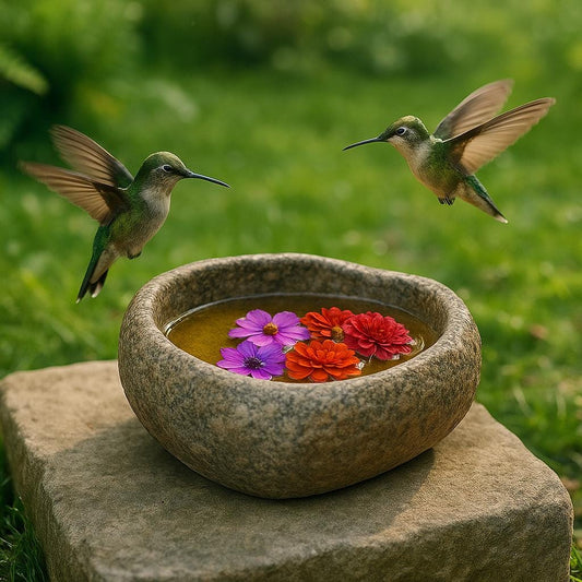 Natural Stone Hummingbird Bath & Feeder Bowl – natural stone bird and wildlife accessory – primary product view