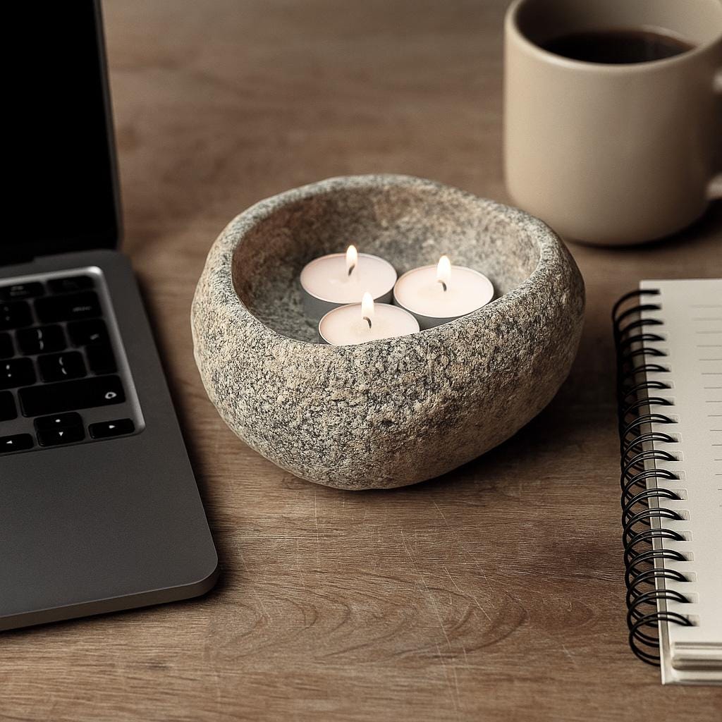 Handmade Stone Candle Holder – natural stone mindful home accent – alternate view