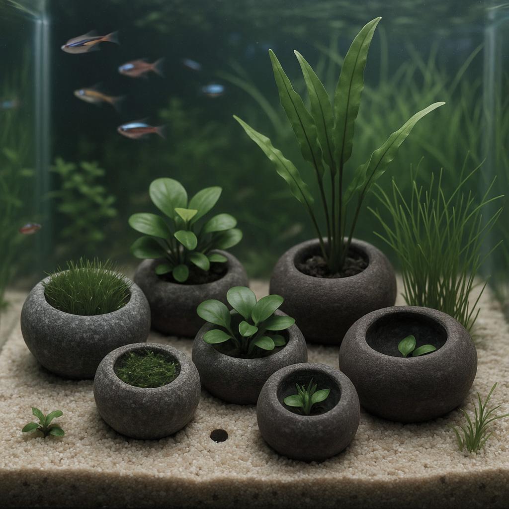 Handmade Mini Stone Aquarium Plant Holder – natural stone aquarium accessory – product detail