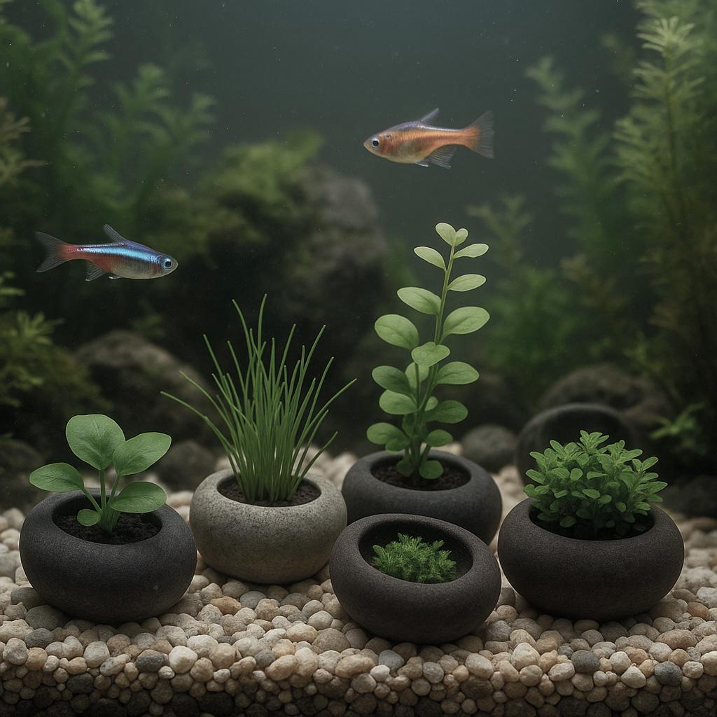 Handmade Mini Stone Aquarium Plant Holder – natural stone aquarium accessory – alternate view