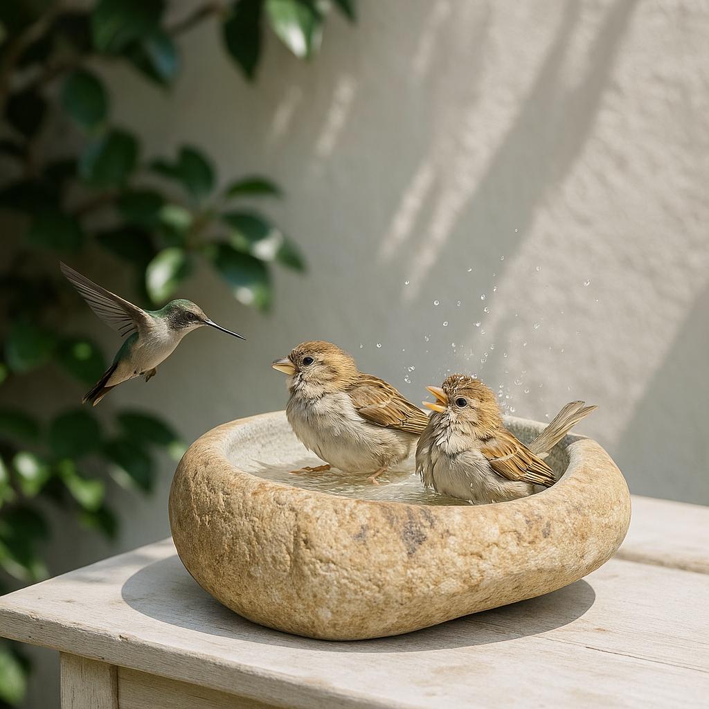 Natural Stone Bird Bath Bowl – natural stone bird and wildlife accessory – alternate angle