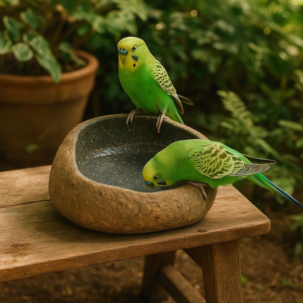 Natural Stone Parrot Bath Bowl – natural stone bird and wildlife accessory – primary product view