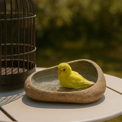 Natural Stone Parrot Bath Bowl – natural stone bird and wildlife accessory – alternate angle