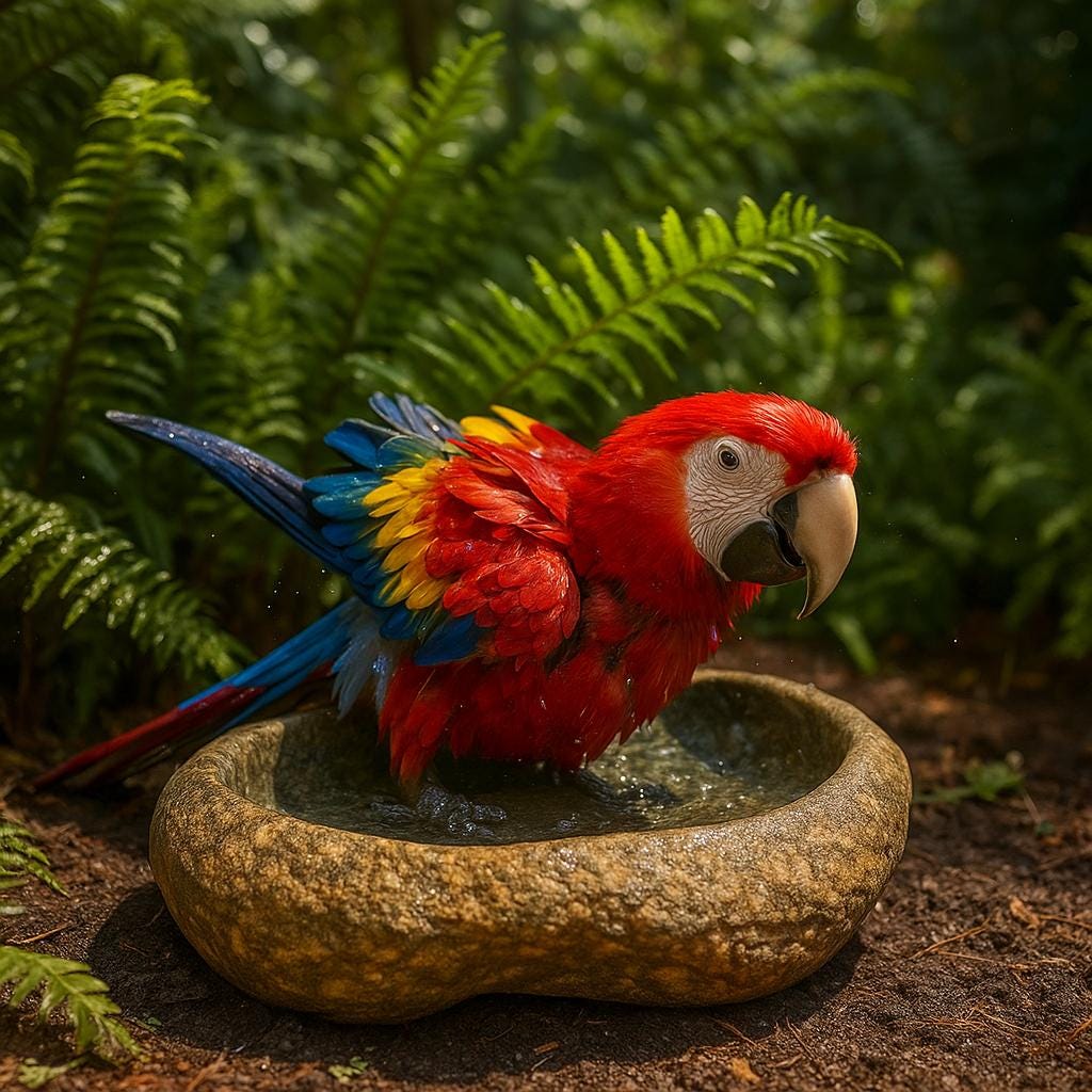 Natural Stone Parrot Bath Bowl – natural stone bird and wildlife accessory – product detail