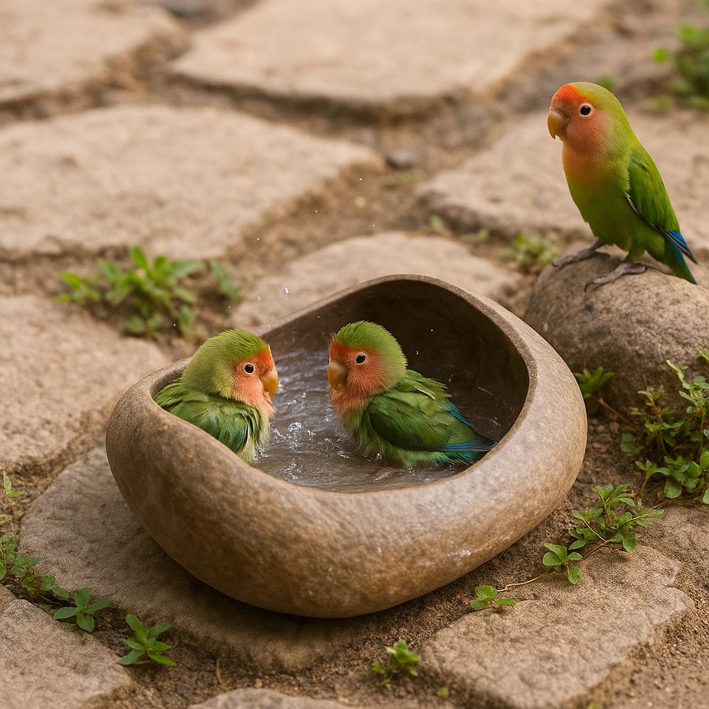 Natural Stone Parrot Bath Bowl – natural stone bird and wildlife accessory – alternate angle