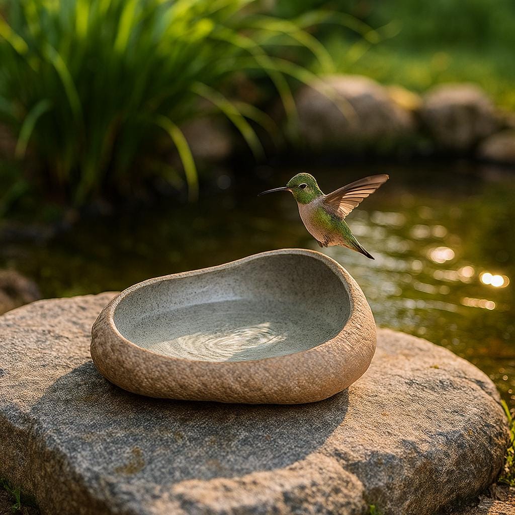 Natural Stone Hummingbird Bath & Feeder Bowl – natural stone bird and wildlife accessory – product detail