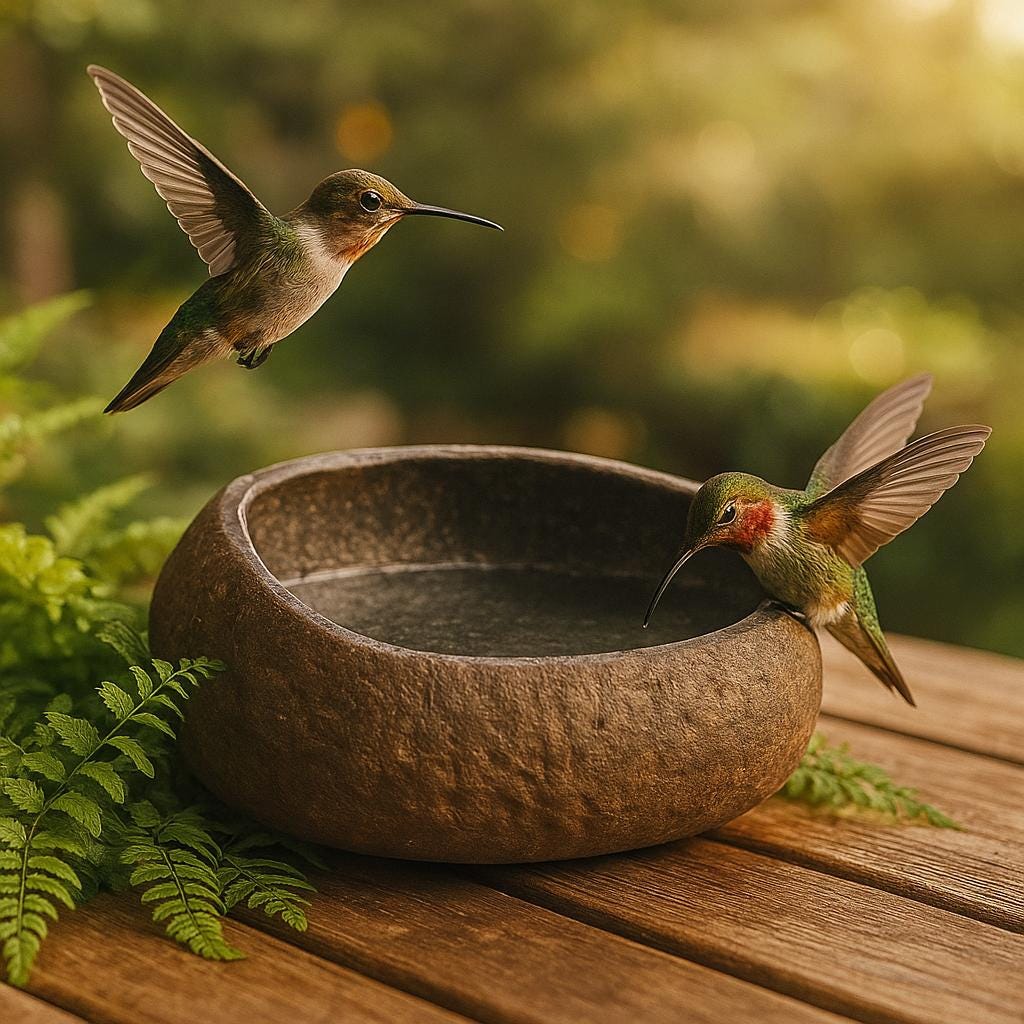 Natural Stone Hummingbird Bath & Feeder Bowl – natural stone bird and wildlife accessory – alternate view