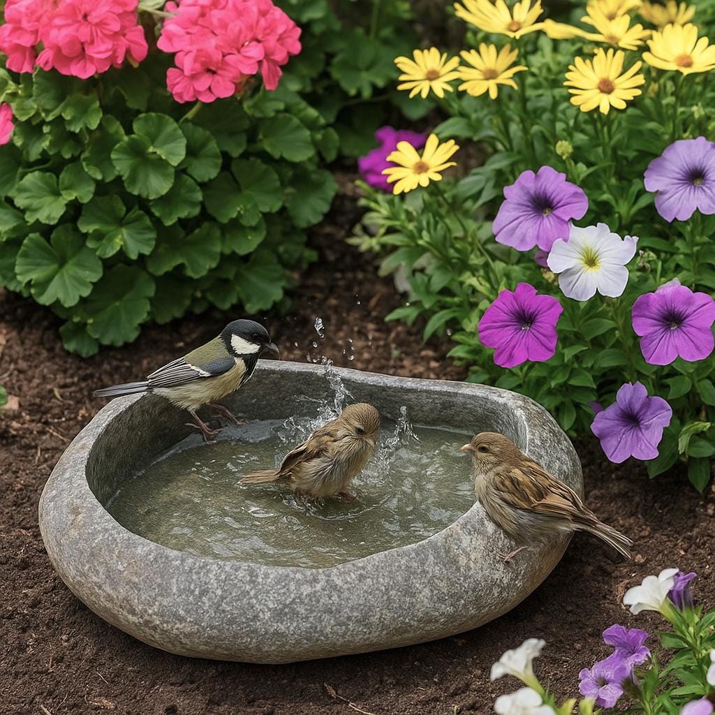 Natural Stone Bird Bath & Pet Water Bowl – natural stone bird and wildlife accessory – primary product view