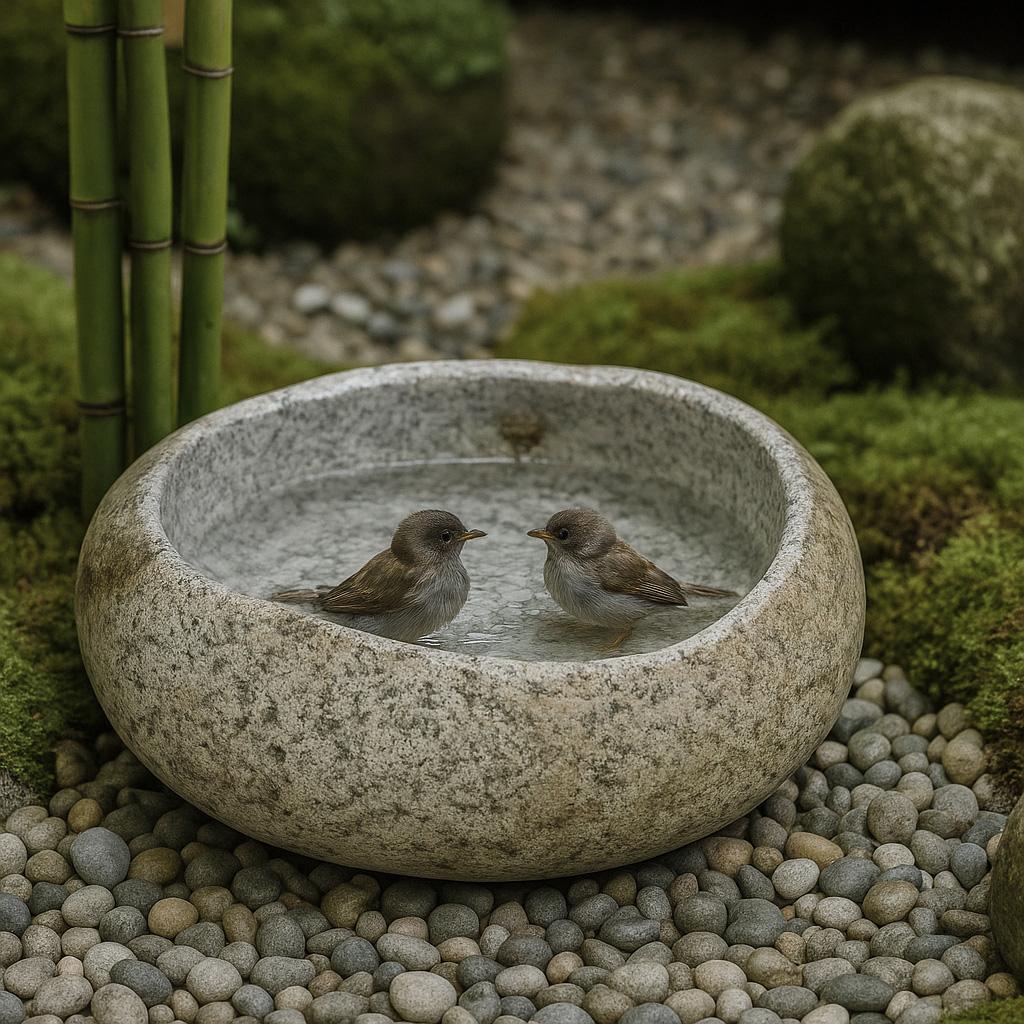 Natural Stone Bird Bath & Pet Water Bowl – natural stone bird and wildlife accessory – alternate angle