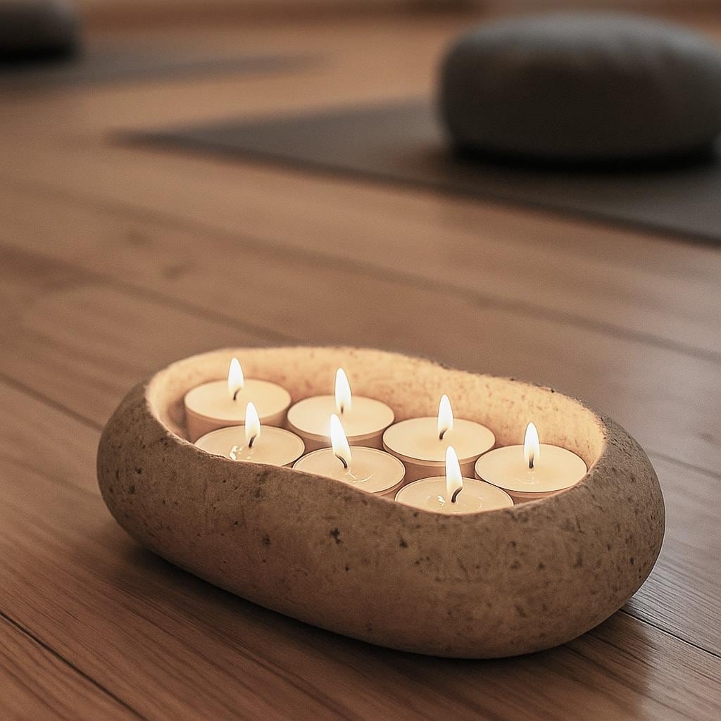 Handmade Stone Candle Holder – natural stone mindful home accent – alternate angle
