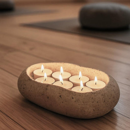 Handmade Stone Candle Holder – natural stone mindful home accent – alternate angle